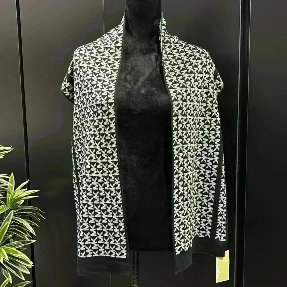 Michael Kors Knit Scarf,silver threading, MK logo throughout,- 10”Wx 62”L